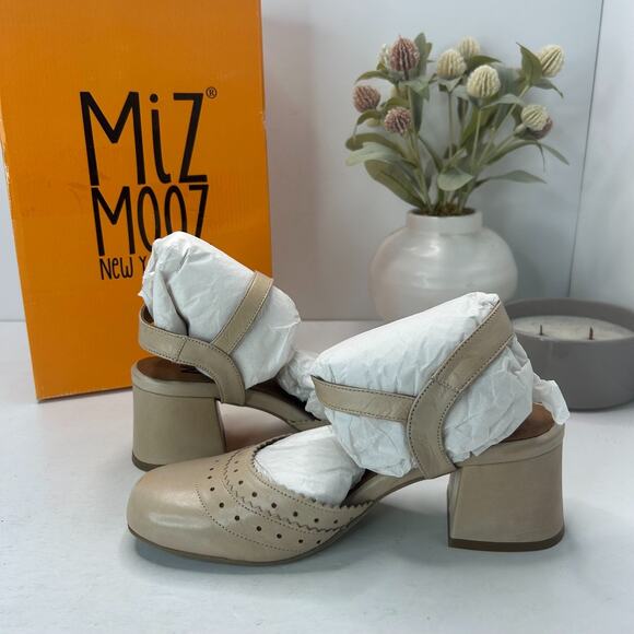 Miz Mooz Storrs Leather Slingback Heels Sandals Cream Women's 6.5/EU 37 Tried On - Picture 5 of 10
